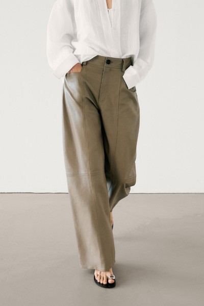 Wide-Leg Nappa Leather Trousers With Seam Detail from Massimo Dutti