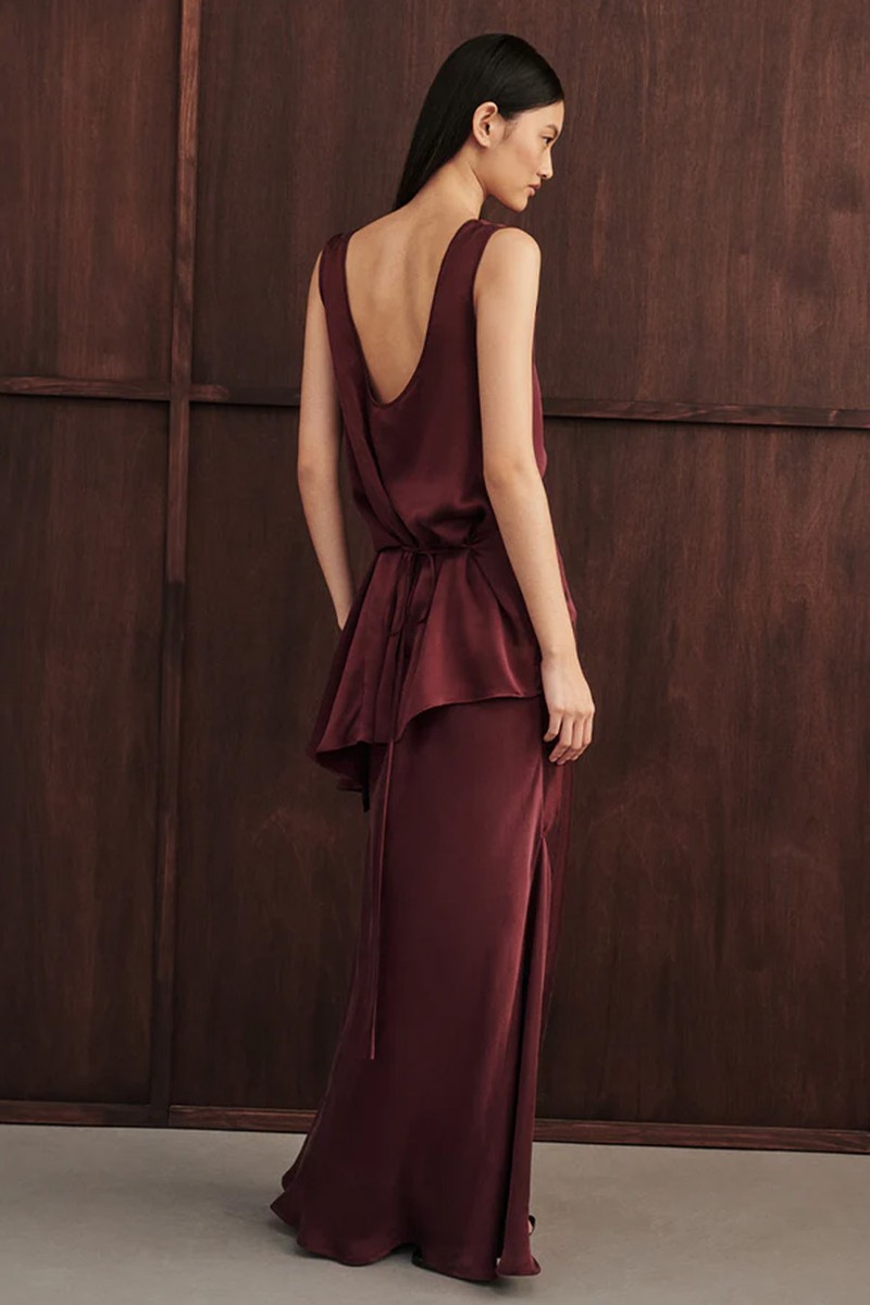 Colette Merlot Silk Midi Skirt from DISSH