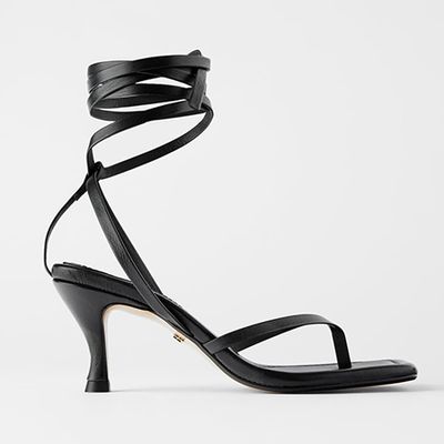 Leather High Heel Sandals With Square Toe from Zara