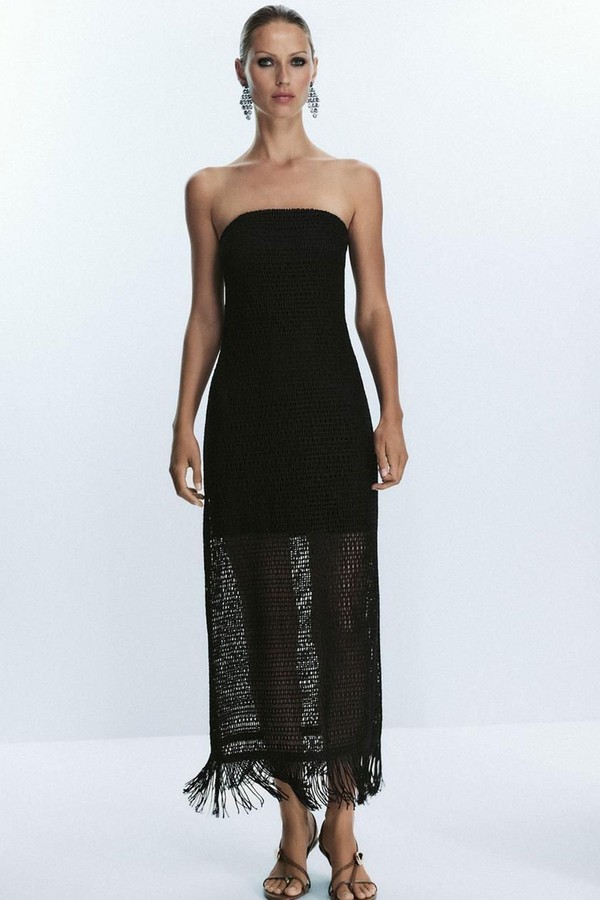 Fringed Strapless Midi Dress from Zara