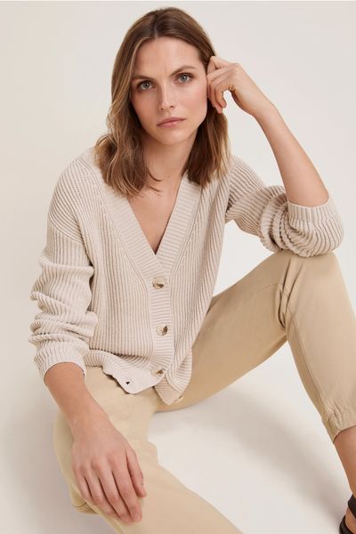 Ribbed Cardigan With Cotton