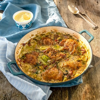 Baked Chicken Thighs With Cider, Wholegrain Mustard & Rodda’s Cornish Clotted Cream