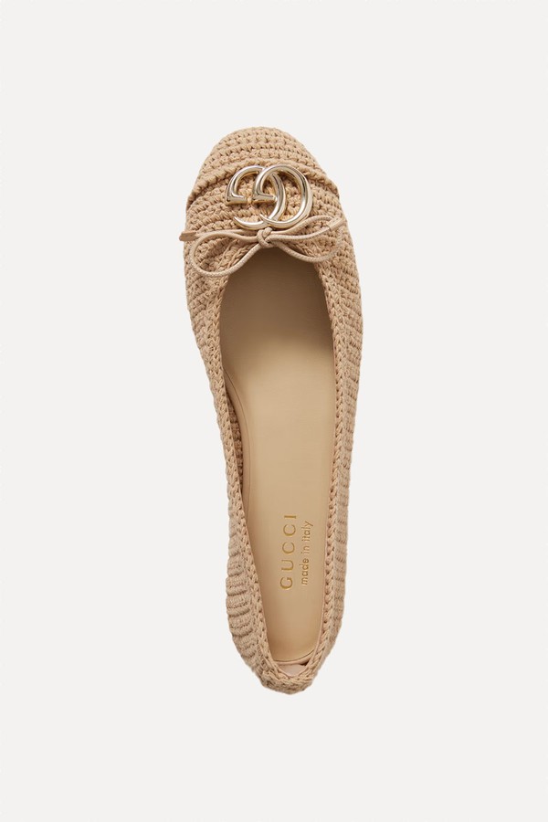 Logo-Embellished Crocheted Cotton Ballet Flats from Gucci