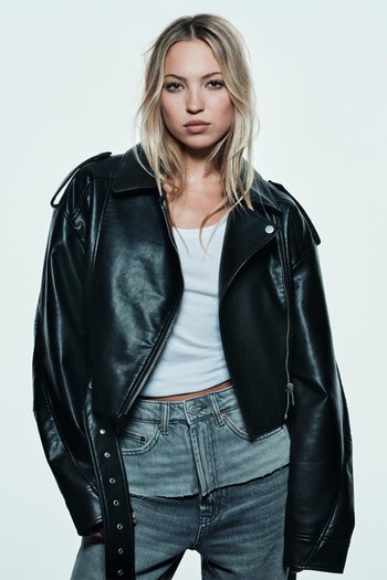 Leather Effect Cropped Biker Jacket from Zara