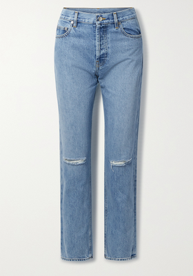 Distressed High-Rise Straight-Leg Jeans from Helmut Lang