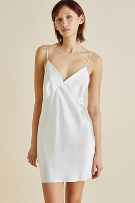 Xena Ivory White Silk Satin Slip Dress