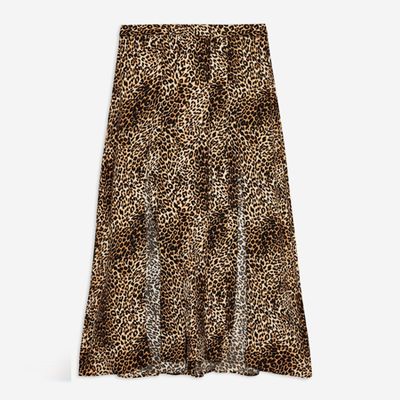 Leopard Print Box Pleat Midi Skirt from Topshop