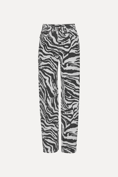 Zebra-Print Organic Denim High-Rise Straight-Leg Jeans from Rotate Birger Christensen