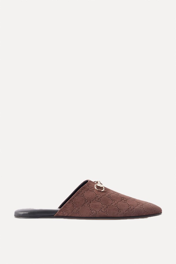 Horsebit-Detailed Debossed Suede Slippers from Gucci
