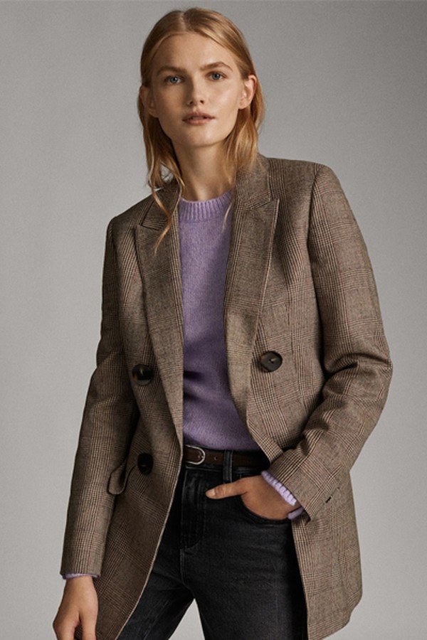 Long Check Wool Blazer from Massimo Dutti