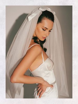 Short Tulle Wedding Veil With Satin Bow from Lavenir Boutique Bridal
