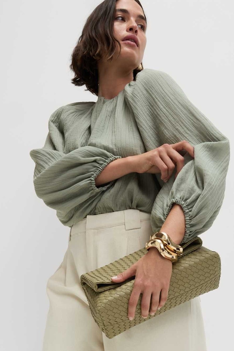 Lyocell Rich Textured Bubble Hem Blouse 