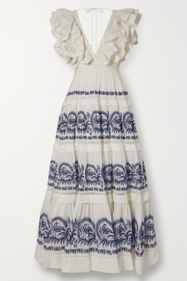 Majorie Tiered Ruffled Embroidered Cotton-Gauze Maxi Dress from Ulla Johnson