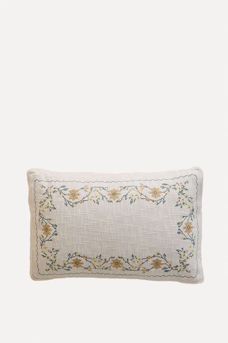 Pure Cotton Floral Stitch Box Cushion