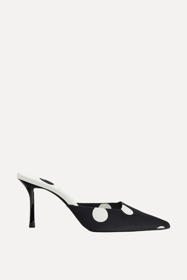 Polka Dot Satin-Effect Slingback High Heels from Zara