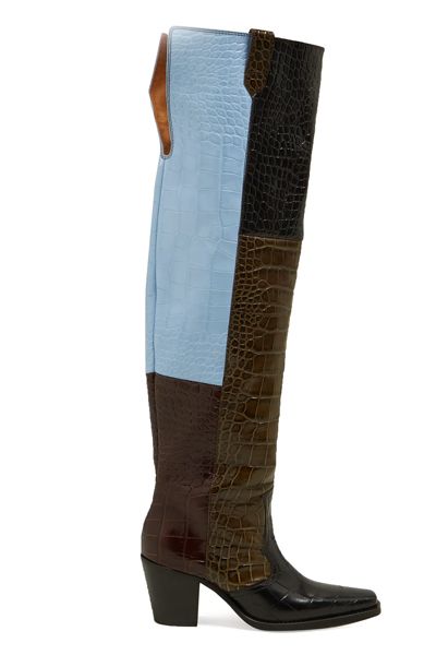 Crocodile-Effect Leather Knee Western Boots from Ganni