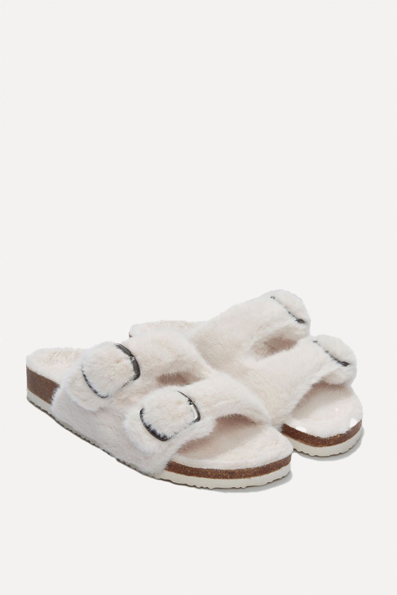 Faux Fur Buckle Cork Slider Slippers from The White Company