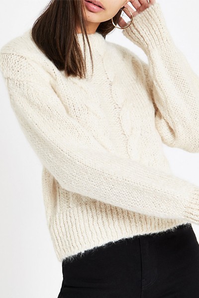 Cream Cable Knit Crew Neck Jumper