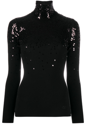 Sequin-Detail Knitted Roll Neck from Valentino