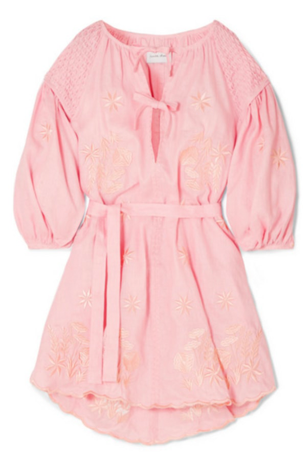 Smocked Embroidered Linen Dress from Innika Choo