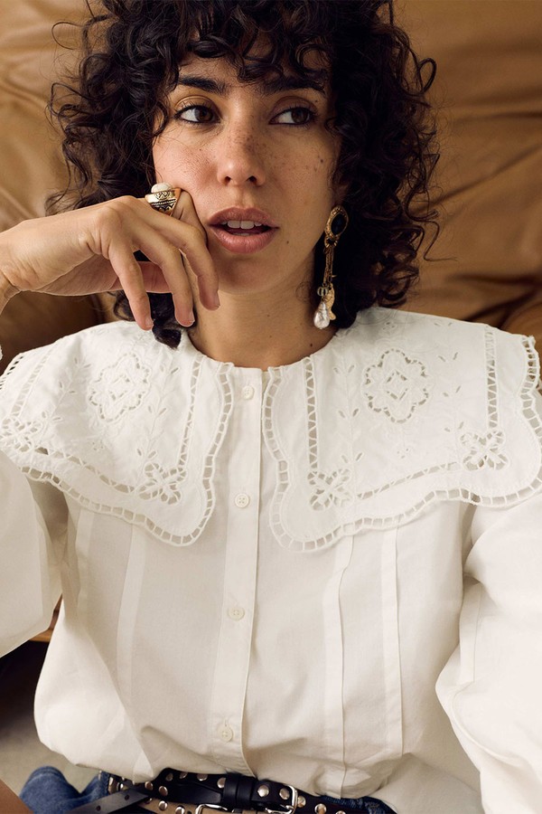 Pure Cotton Broderie Collar Shirt
