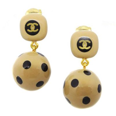 Cc Logos Dot Pattern Shaking Earrings Beige from Chanel