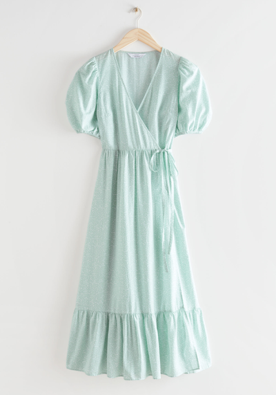 Puff Sleeve Maxi Wrap Dress