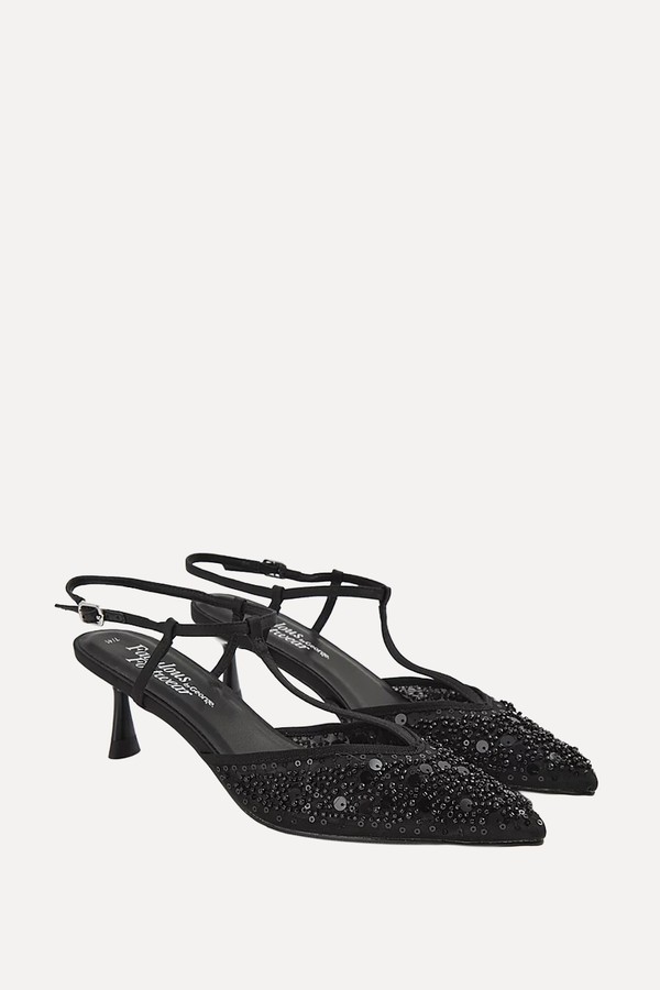 Sequin Pointed Toe Slingback Heels