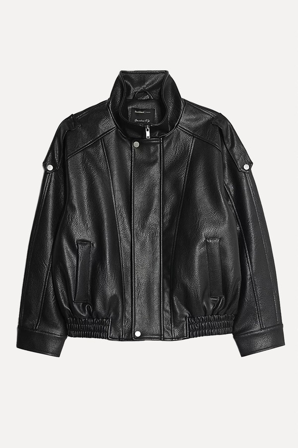 Faux Leather Funnel Neck Biker Jacket from River Island