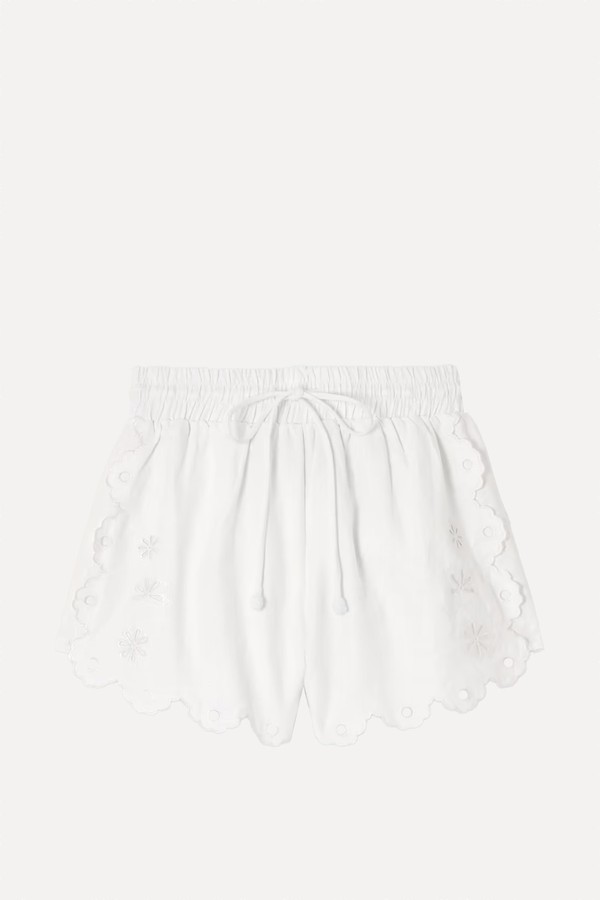 Flowers Richelieu Scalloped Broderie Anglaise Linen Shorts from FARM RIO