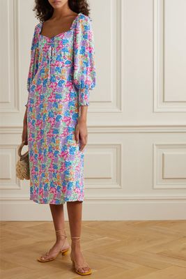Mathilde Shirred Floral-Print Crepe Midi Dress from Faithfull The Brand
