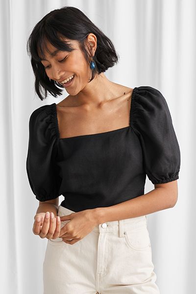 Linen Blend Puff Sleeve Top