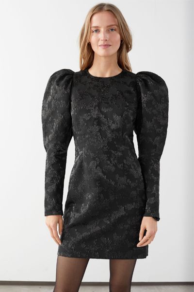 Puff Sleeve Mini Jacquard Dress