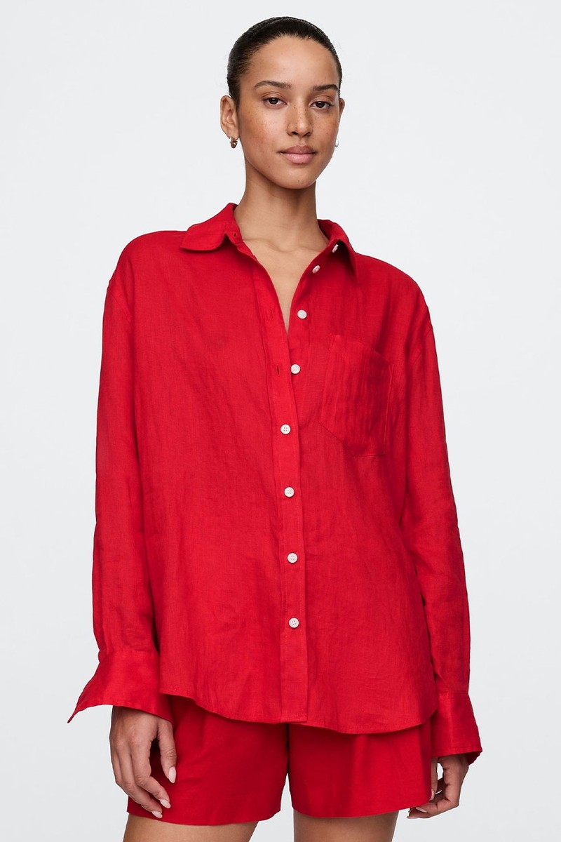 100% Linen Button Down Long Sleeve Oversized Shirt from Gap