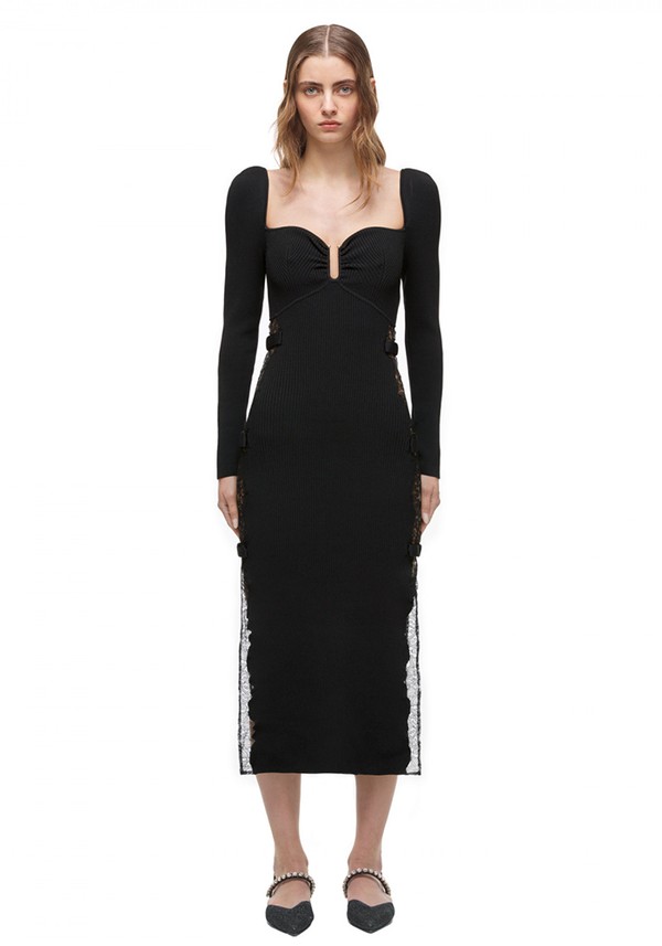 Black Lace Knit Midi Dress from Self-Portrait