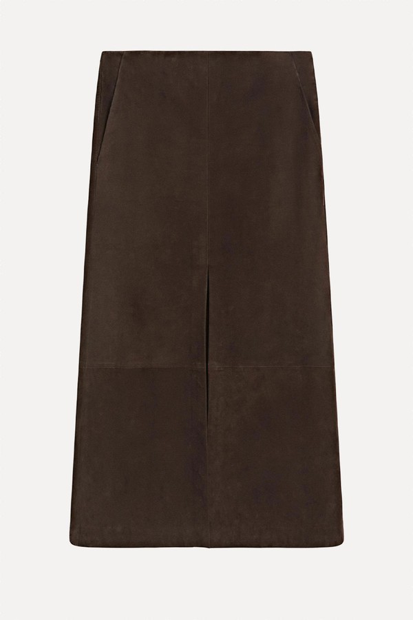 Straight Nubuck Leather Midi Skirt from Massimo Dutti