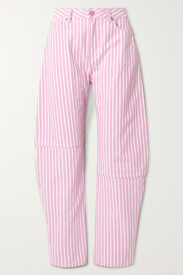 Striped Organic High-Rise Tapered Jeans from Ganni