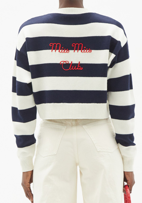 Logo-Embroidered Cropped Stripe Wool Sweater from Miu Miu