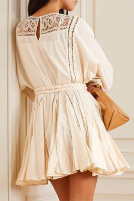 Ella Belted Crochet-Trimmed Cotton Mini Dress from Rhode