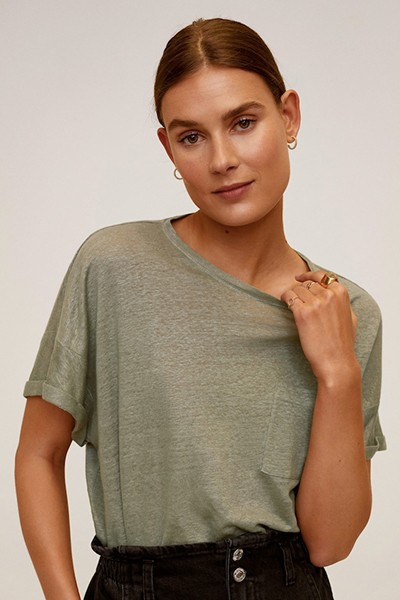 Pocket 100% Linen T-Shirt from Mango