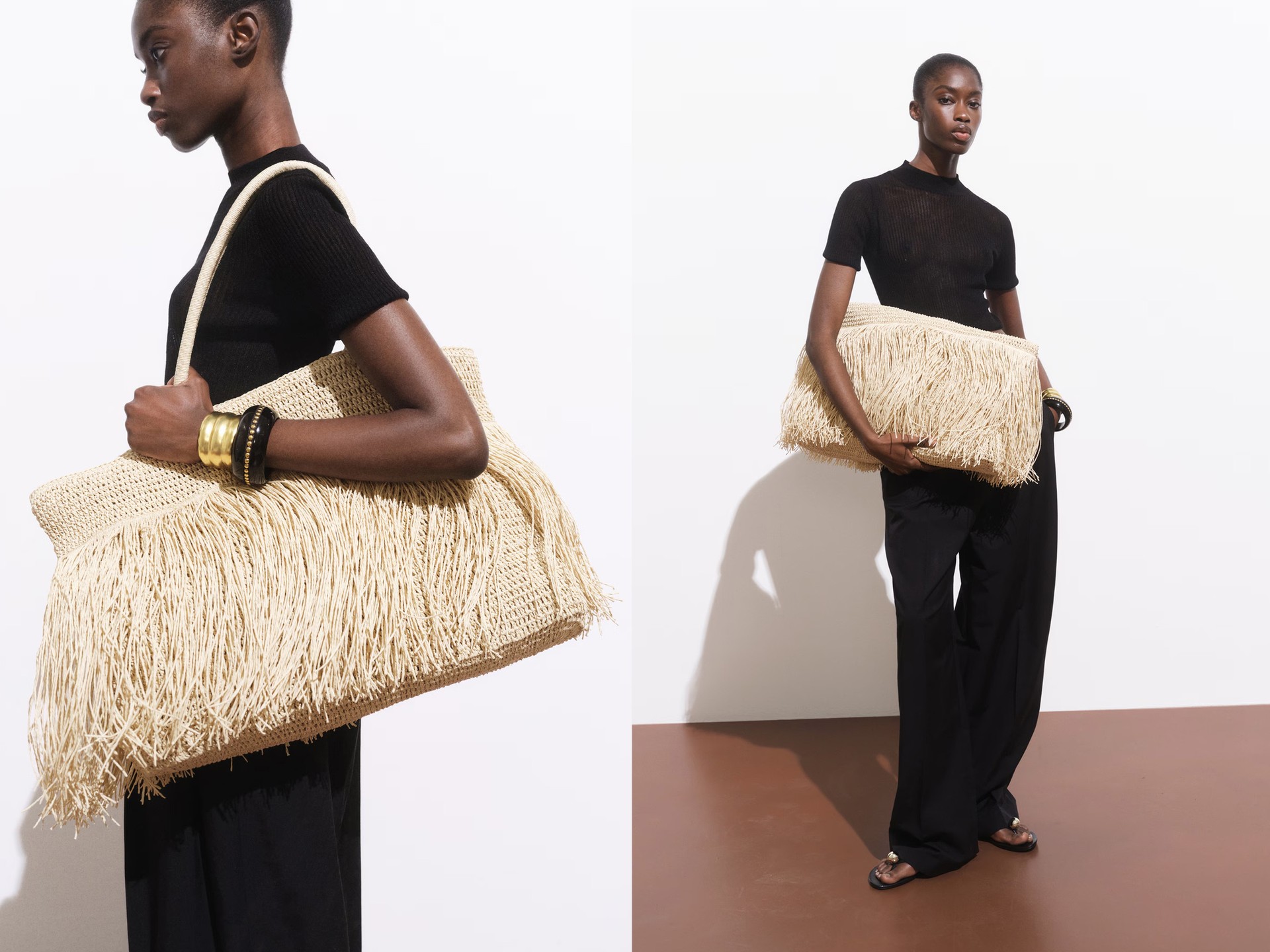 Natural Fibre Shoulder Bag With Fringes from MANGO