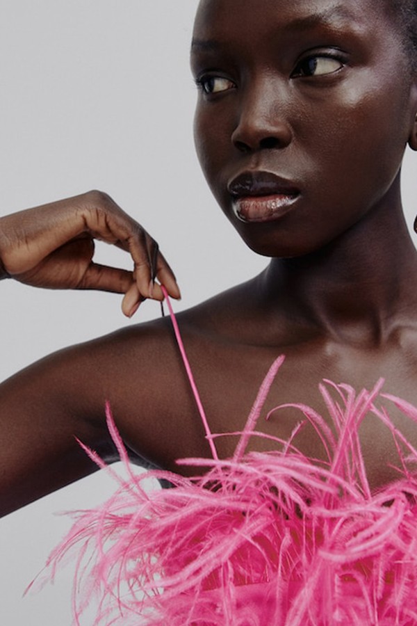 Silk Dress With Feather Trim from Massimo Dutti