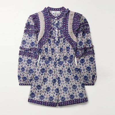 Brigitte Ruffled Printed Cotton-Voile Playsuit In Purple from Sea
