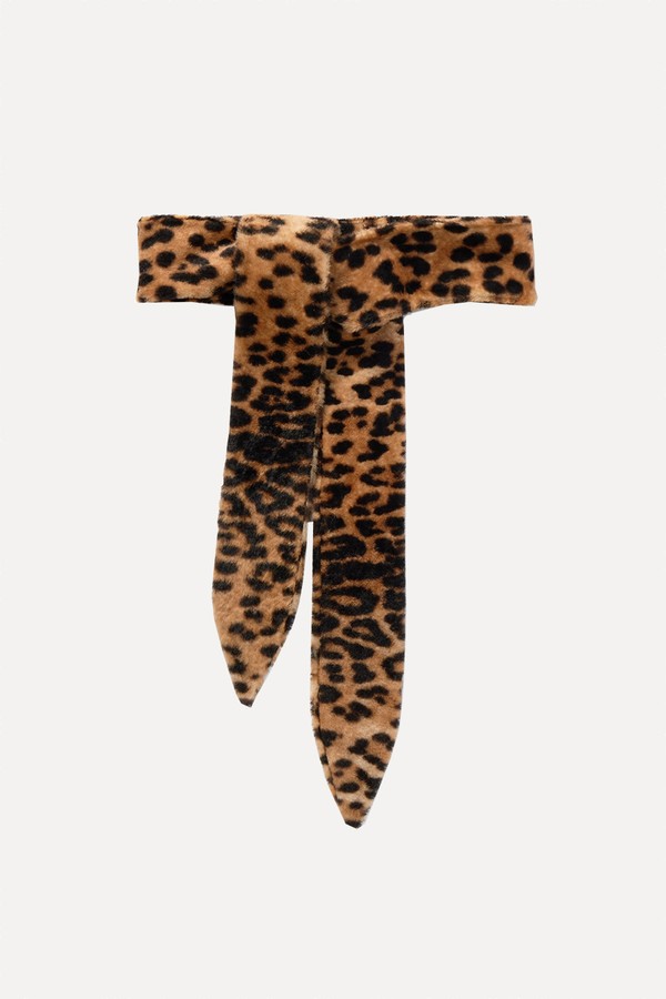 Sash Leopard-Print Shearling Belt from Nour Hammour