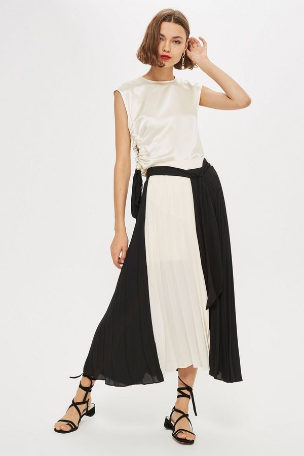 Colour Block Pleat Midi Skirt  from Topshop