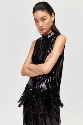 Sequin Fringe High Neck Top from Warehouse