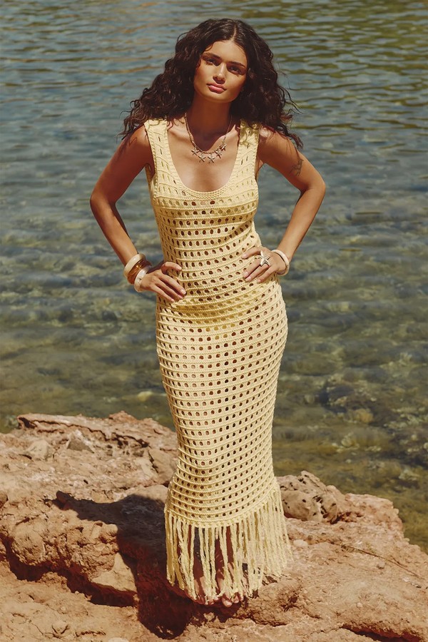 Beach Crochet Scoop Back Tassel Hem Maxi Dress from Boohoo