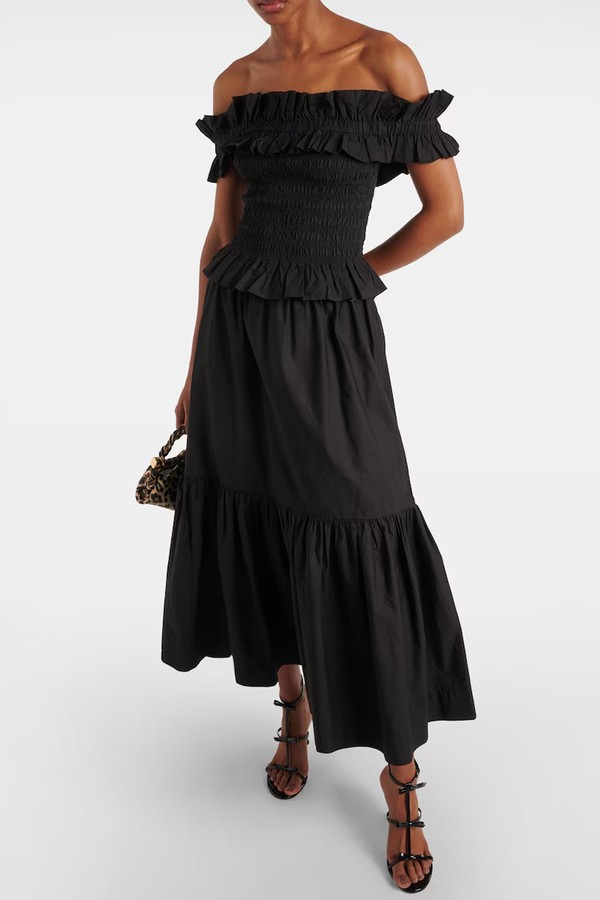 Smocked Off-Shoulder Cotton Poplin Top from Ganni