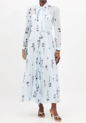 Tie-Neck Floral-Print Chiffon Midi Dress from Self-Portrait