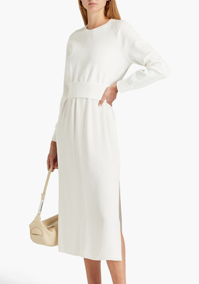 Paneled Silk-Crepe And Knitted Midi Dress from Theory
